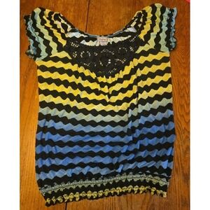 Daytrip Top Womens Large Striped Short Sleeve Goth Y2K